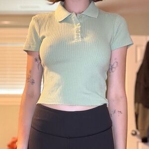 3 for $20 Harlow Green Ribbed Polo Crop Top size large
